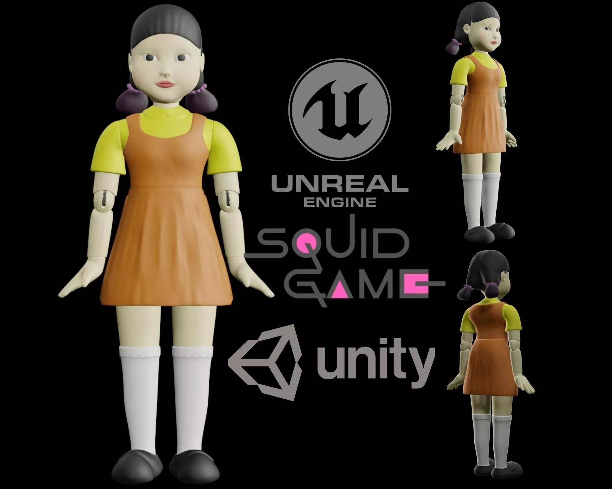 squid game doll Low-poly 3D model