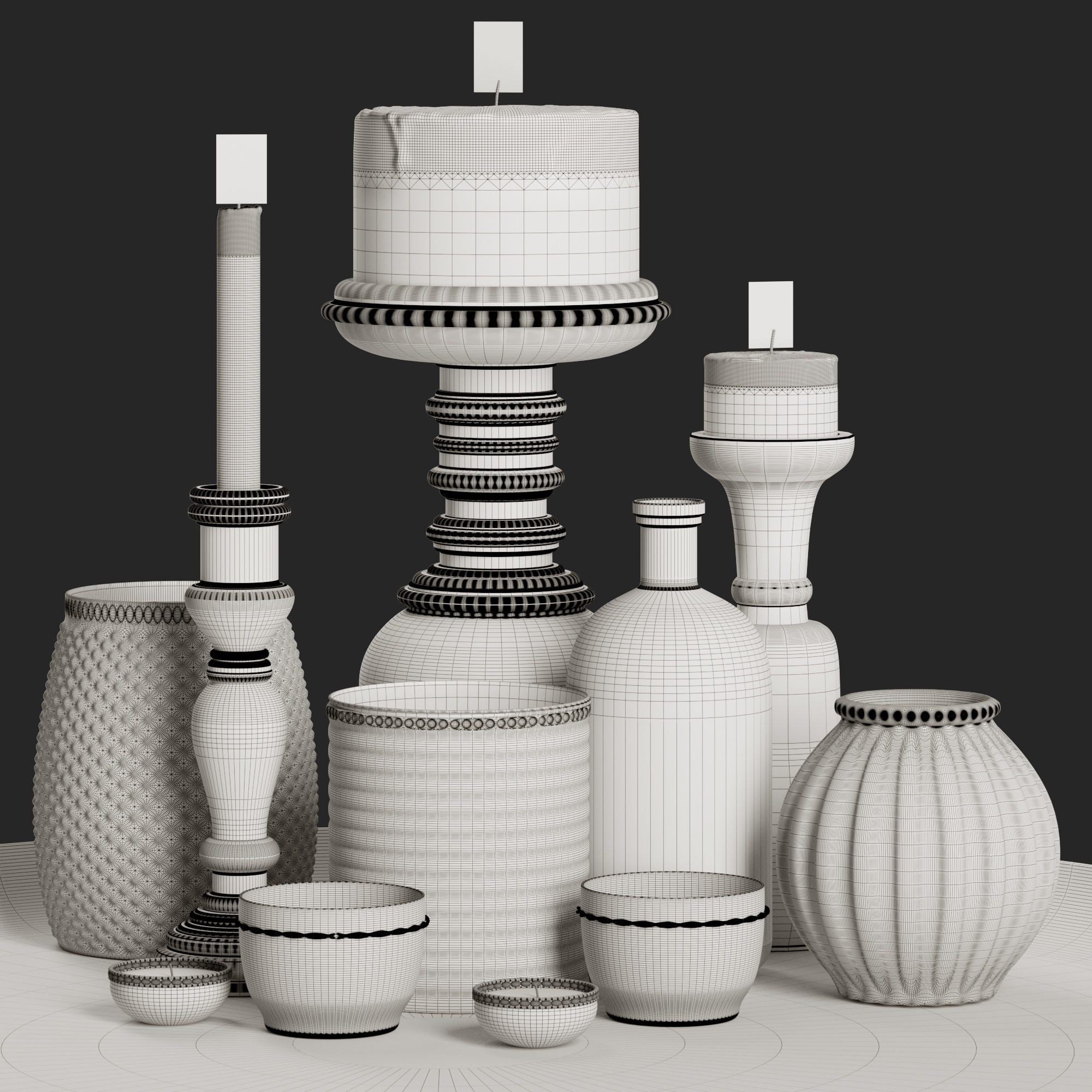 Decorative Set candle holder tray 3D model_2