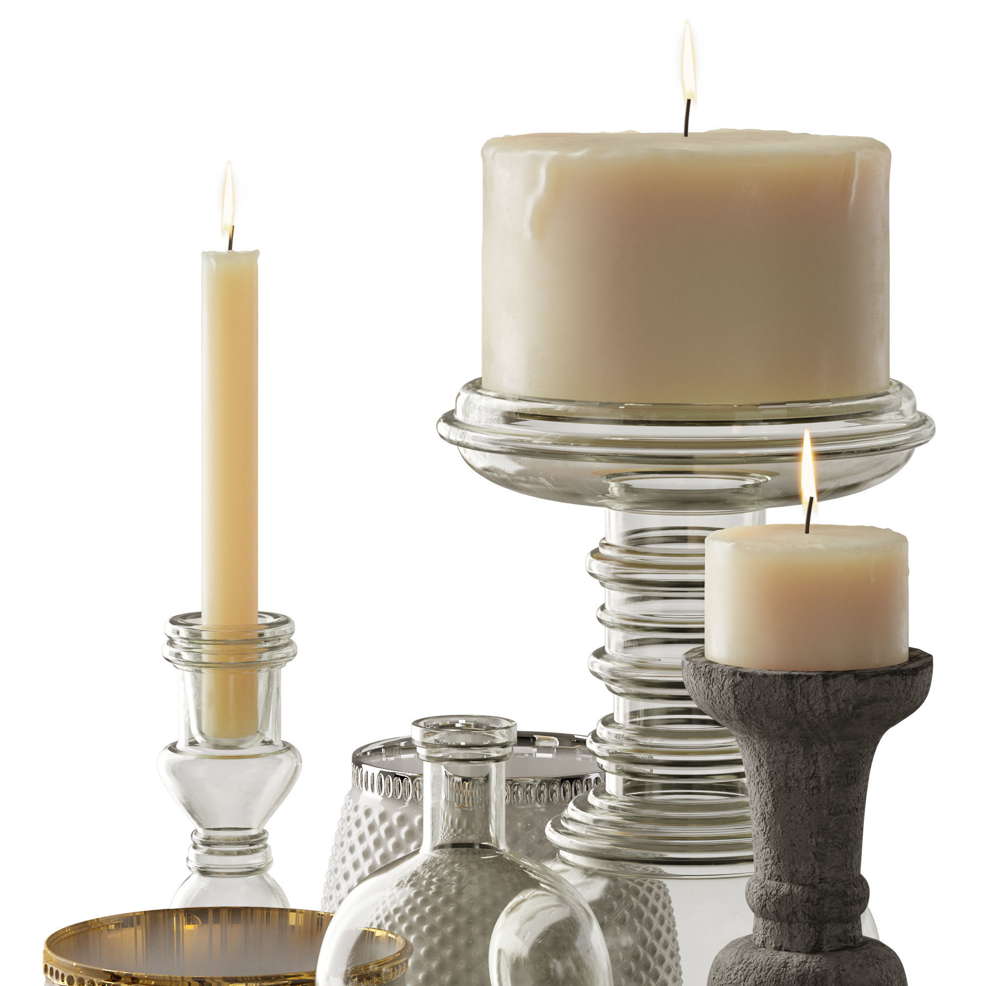 Decorative Set candle holder tray 3D model_5