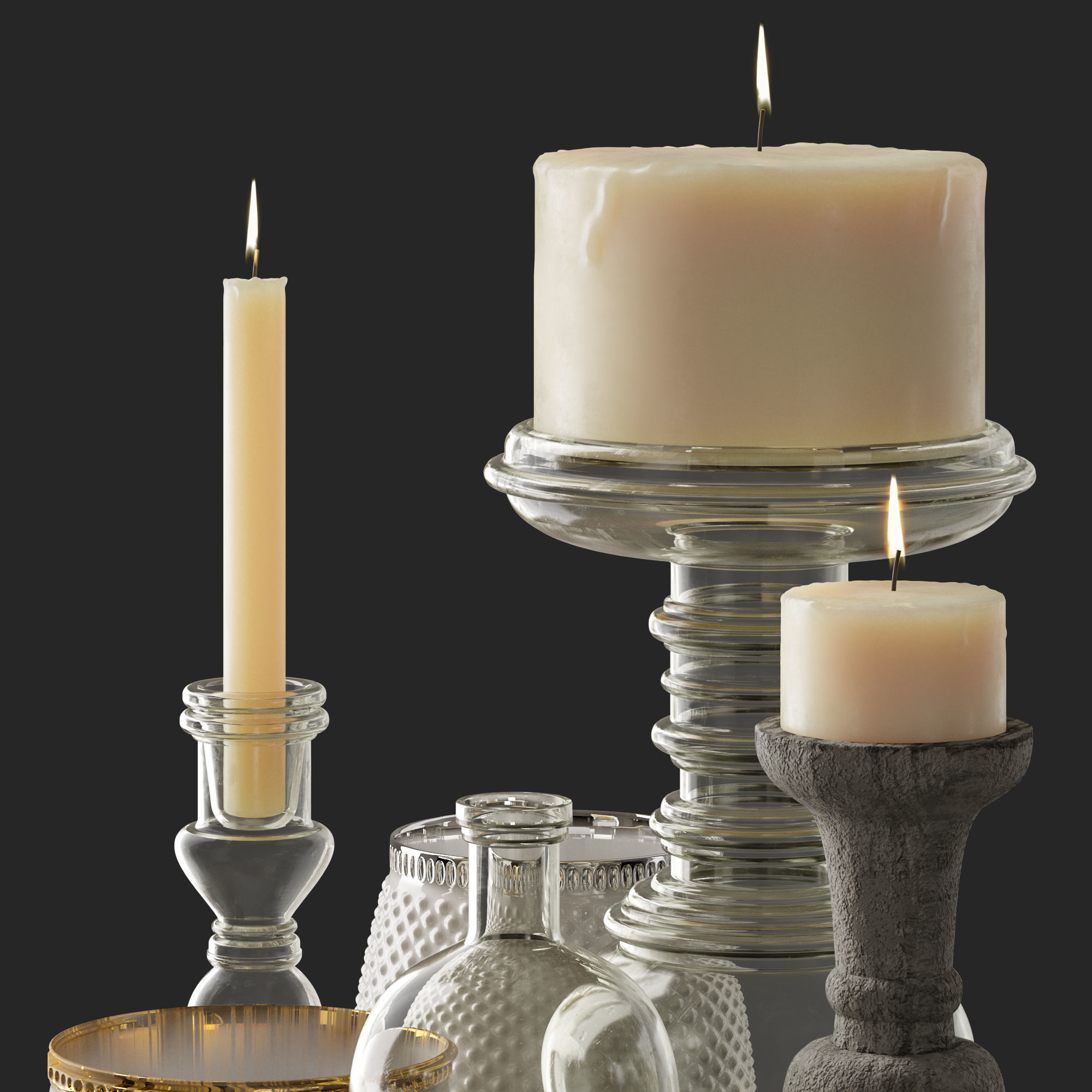 Decorative Set candle holder tray 3D model_6