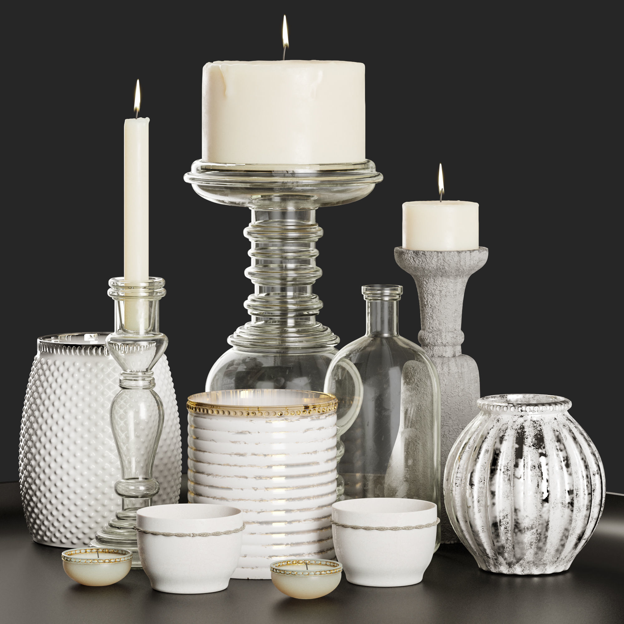 Decorative Set candle holder tray 3D model_1