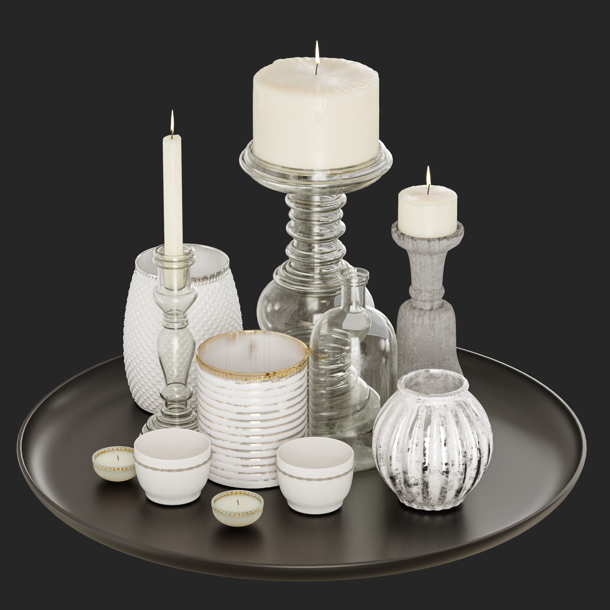 Decorative Set candle holder tray 3D model_4