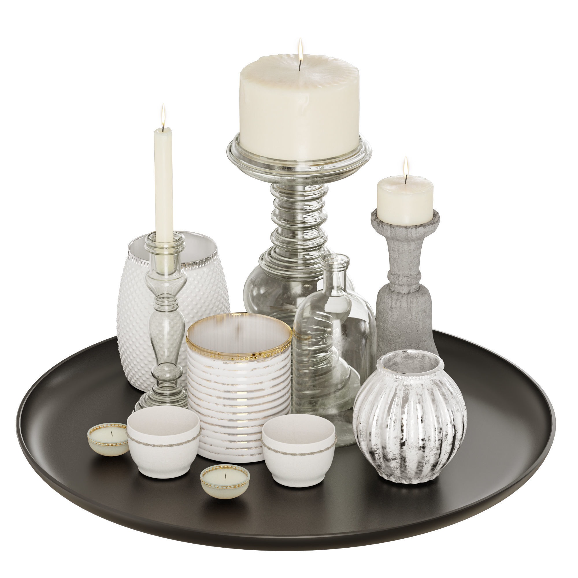 Decorative Set candle holder tray 3D model_3