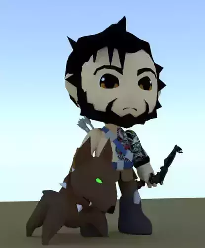 Archer character with dog Free low-poly 3D model