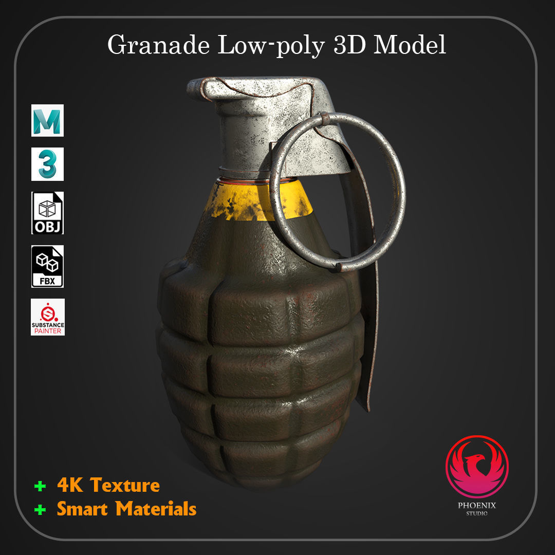 12 Military Weapons Materials Low-poly 3D model_5