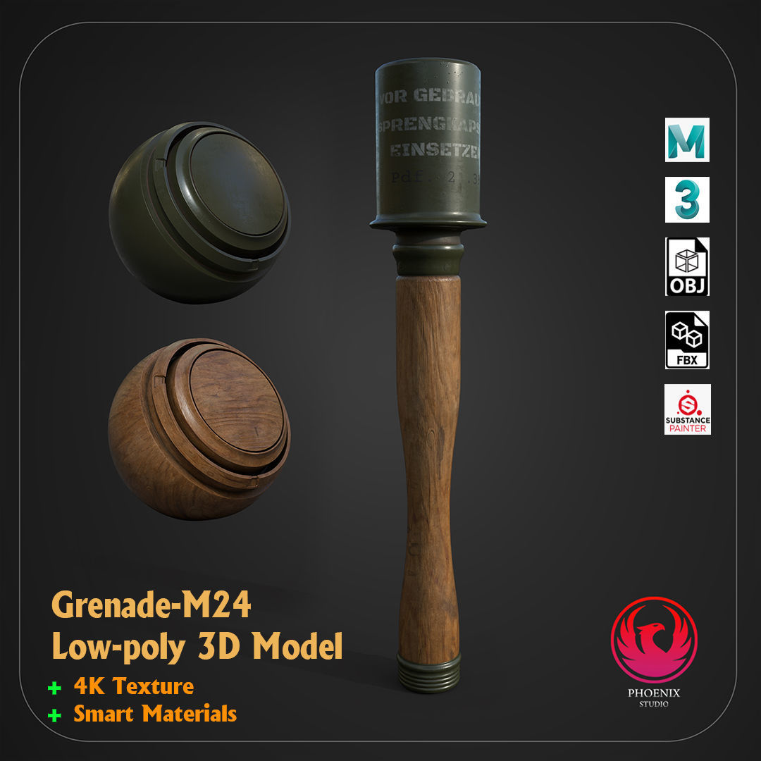 12 Military Weapons Materials Low-poly 3D model_4