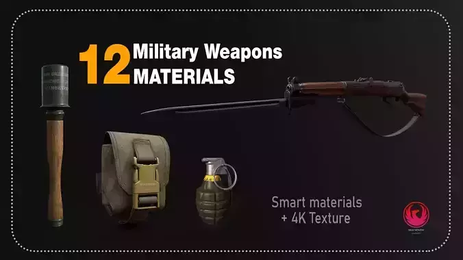 12 Military Weapons Materials Low-poly 3D model