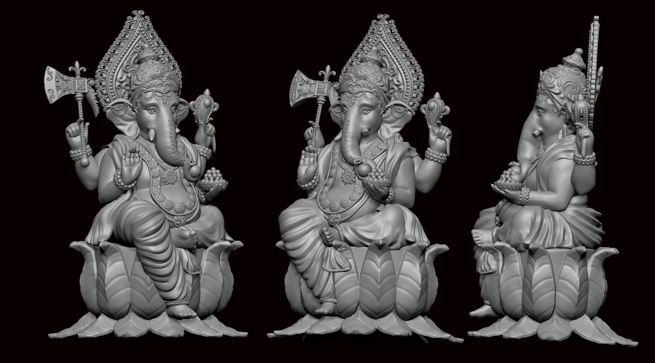 Ganesh Ji Lotus 3D Model  3D print model_4