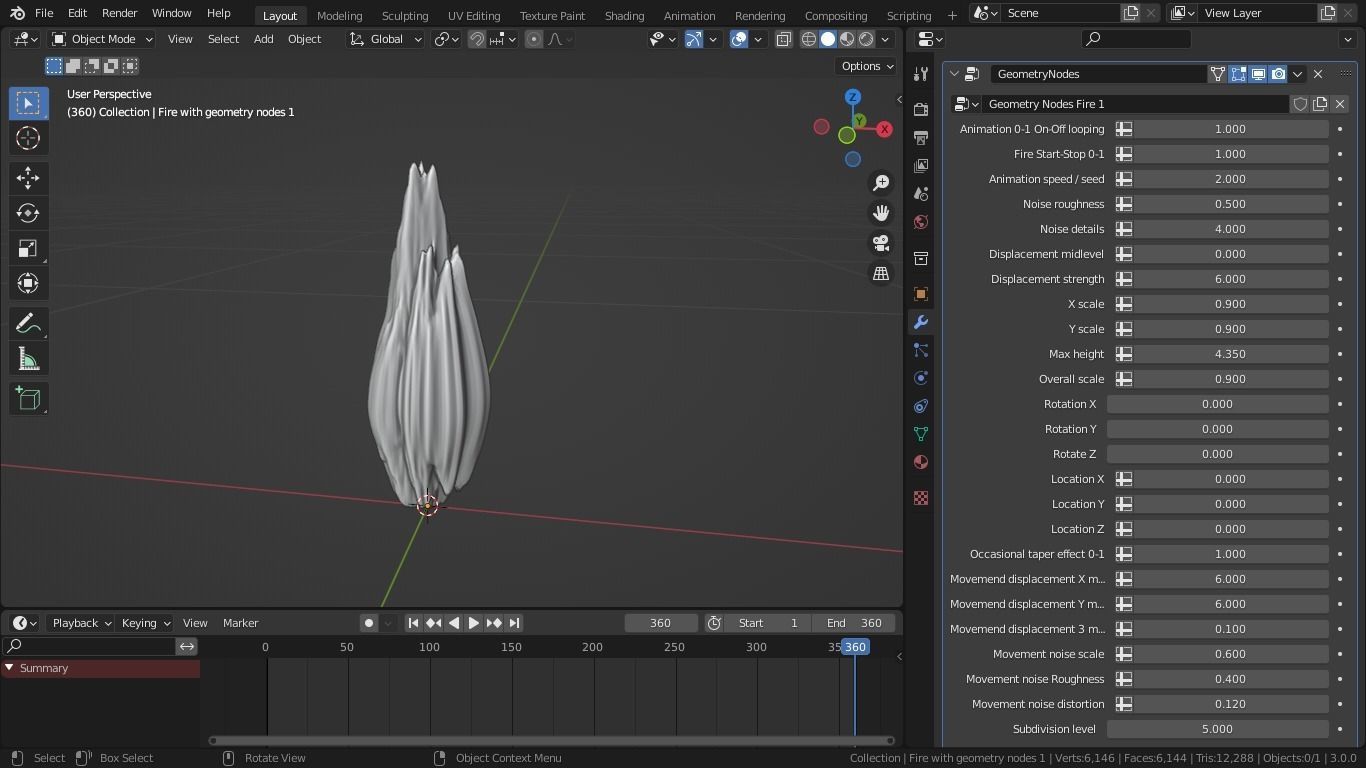 Procedural animated looping fire with blender geometry nodes Low-poly 3D model_4
