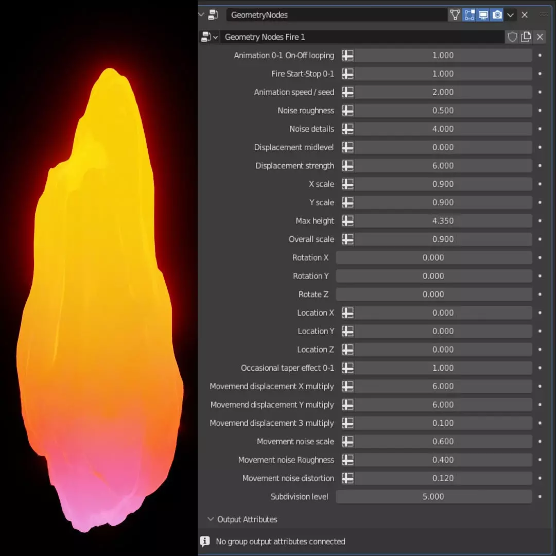 Procedural animated looping fire with blender geometry nodes Low-poly 3D model_0