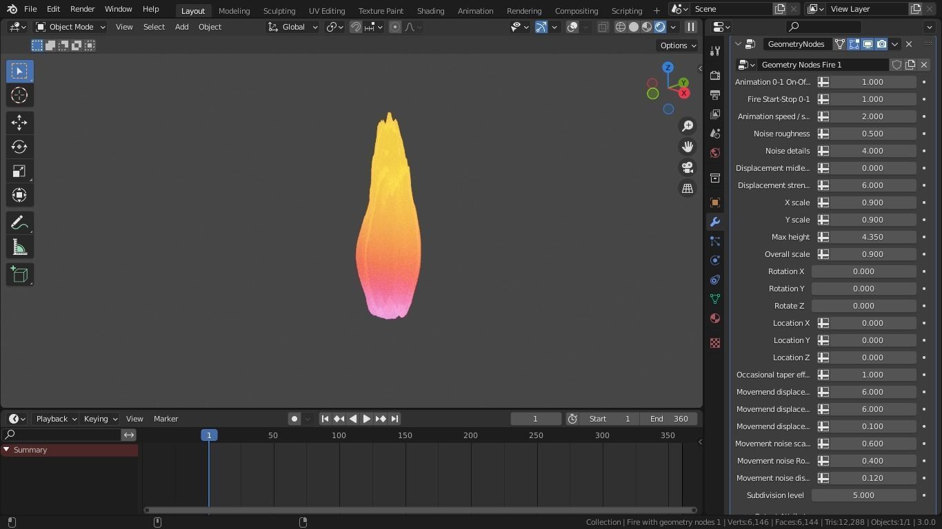Procedural animated looping fire with blender geometry nodes Low-poly 3D model_6