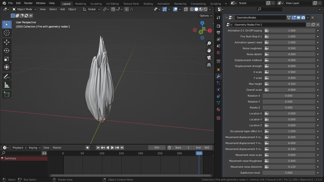 Procedural animated looping fire with blender geometry nodes Low-poly 3D model_5