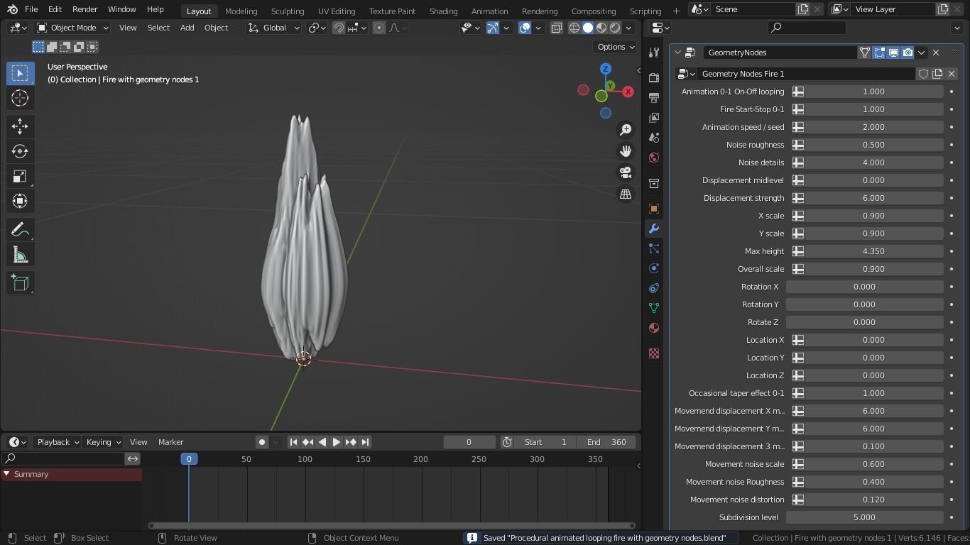 Procedural animated looping fire with blender geometry nodes Low-poly 3D model_3