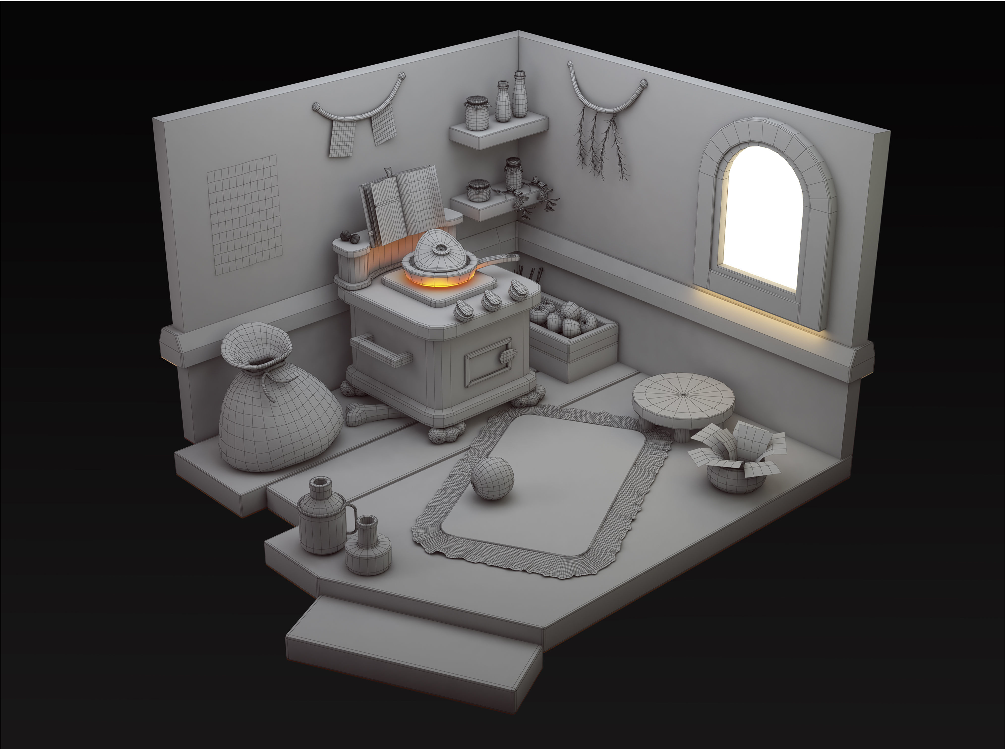 3D Isometric kitchen Low-poly 3D model_6