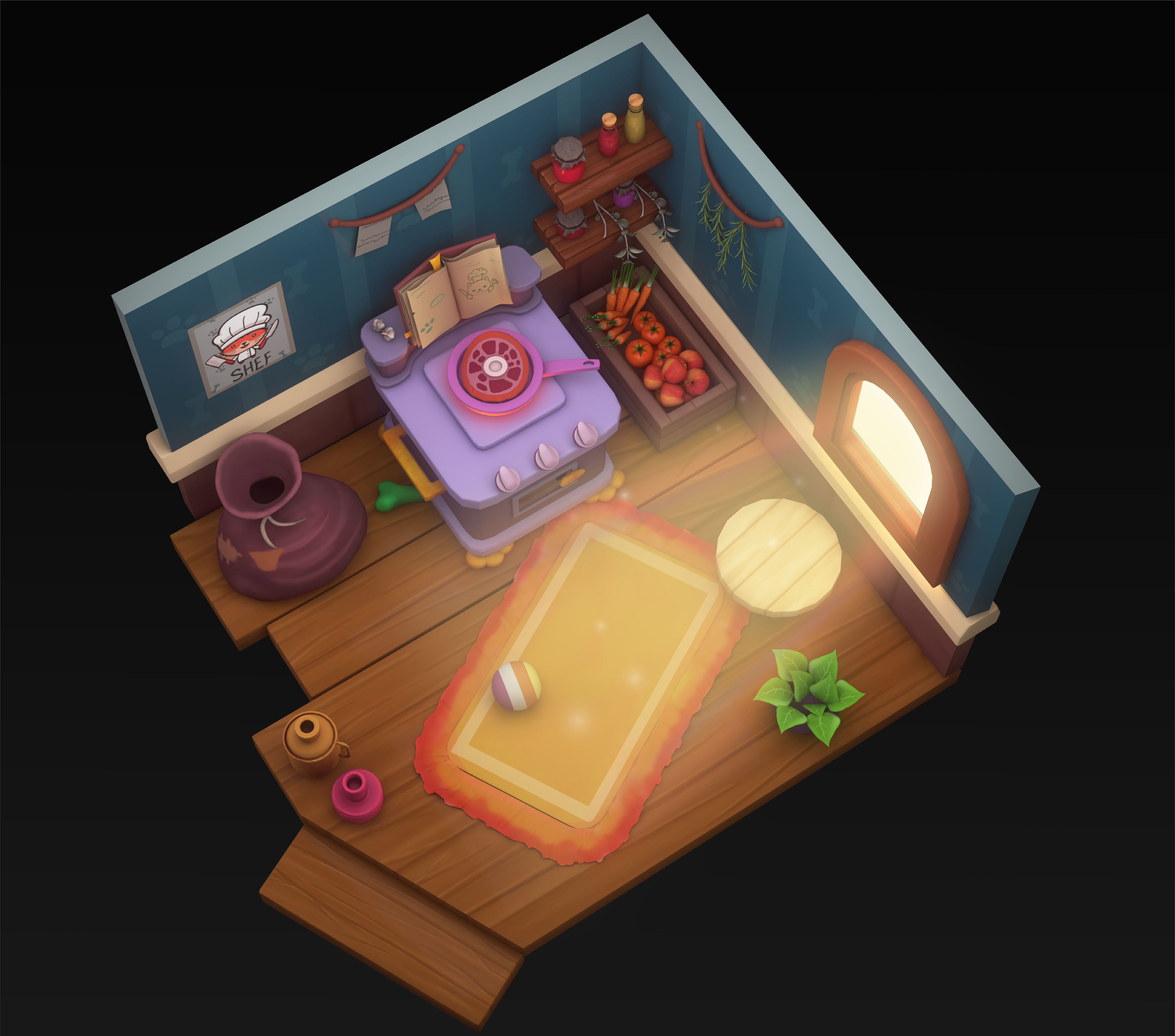 3D Isometric kitchen Low-poly 3D model_1