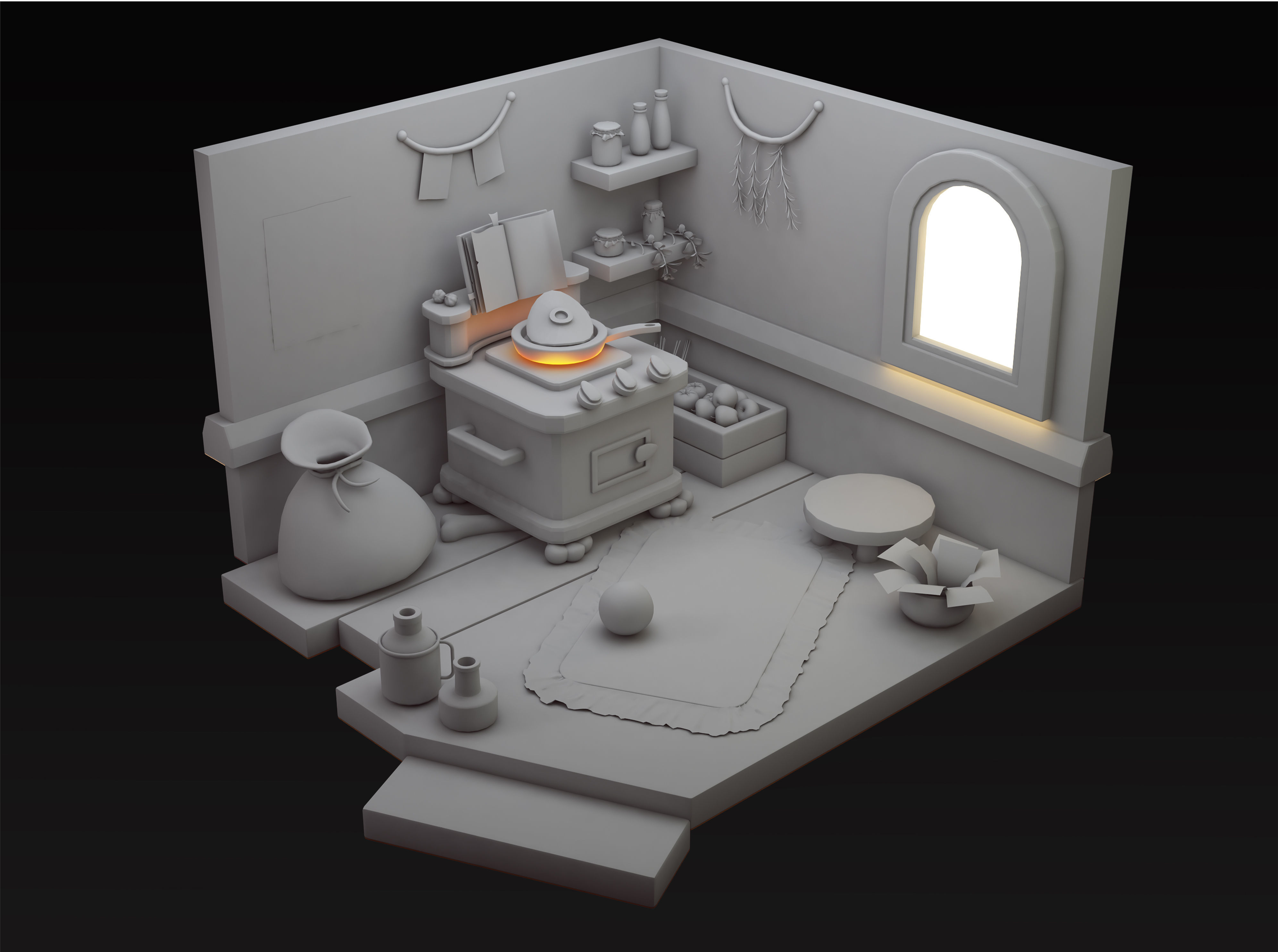 3D Isometric kitchen Low-poly 3D model_5