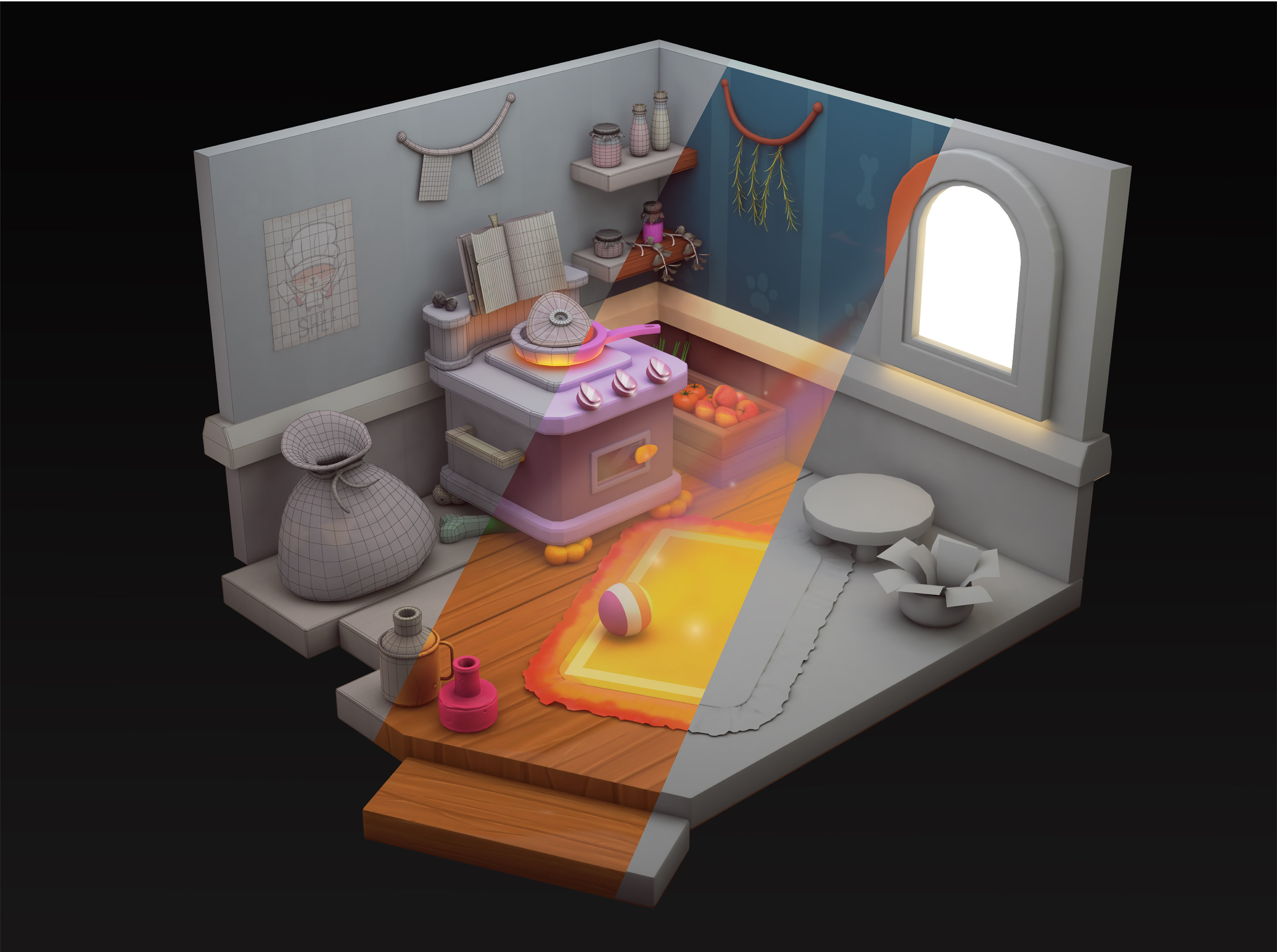 3D Isometric kitchen Low-poly 3D model_3
