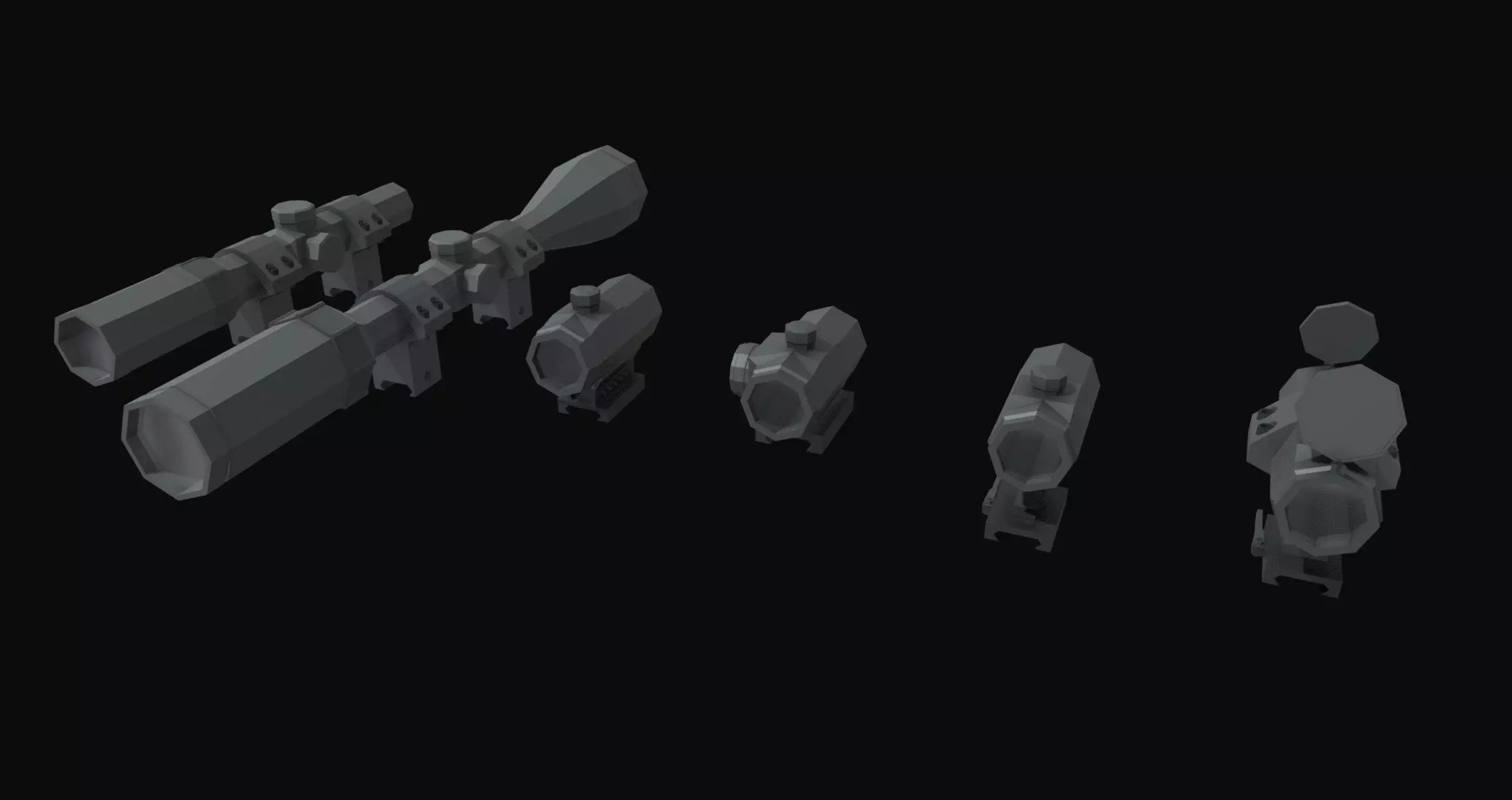 Scope Pack Low Poly 6 Scopes Low-poly 3D model_0