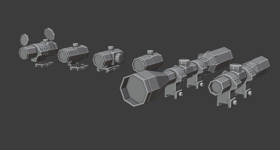 Scope Pack Low Poly 6 Scopes Low-poly 3D model_12