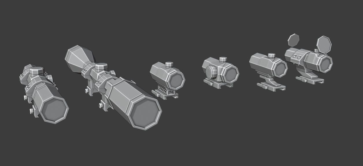 Scope Pack Low Poly 6 Scopes Low-poly 3D model_3