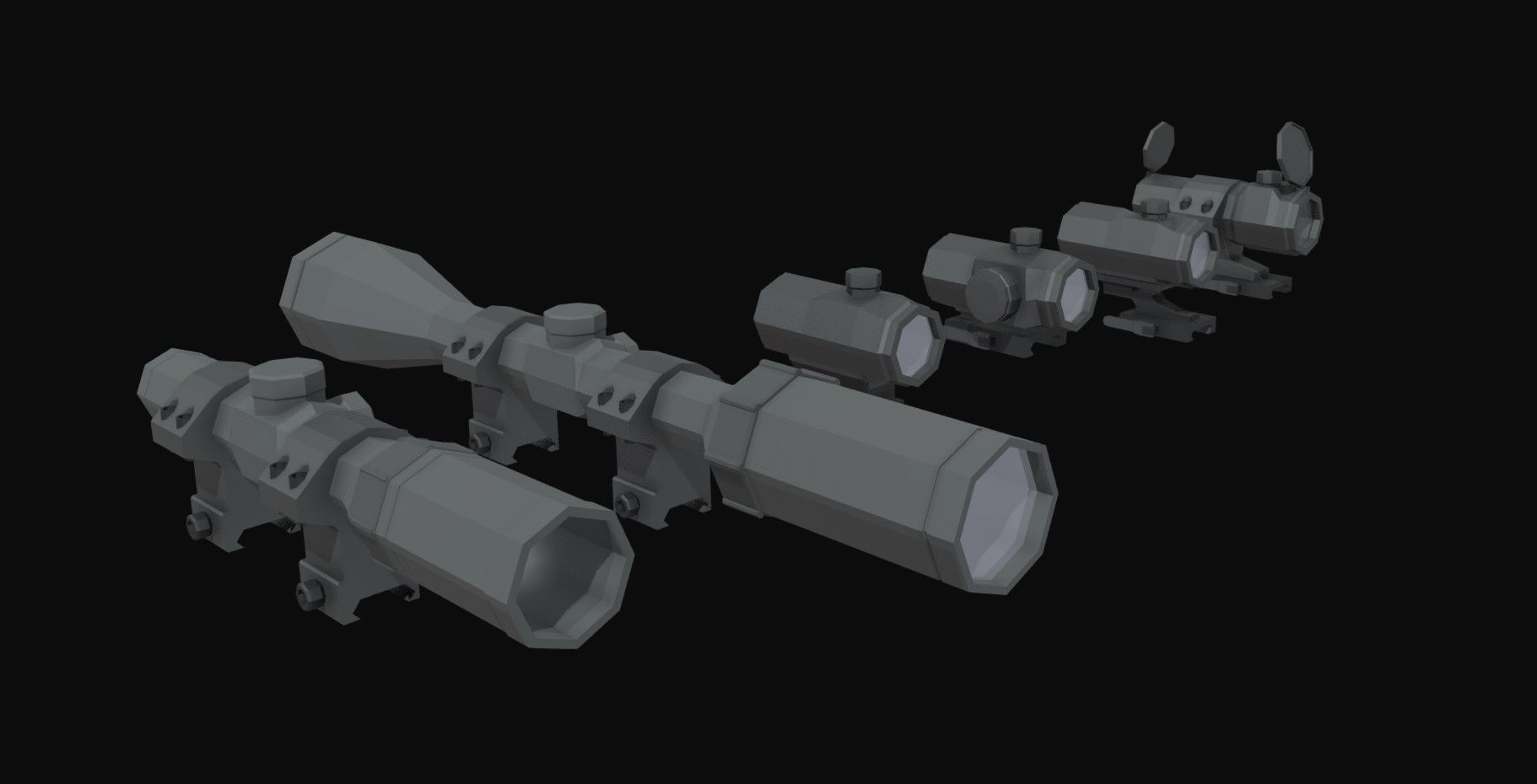Scope Pack Low Poly 6 Scopes Low-poly 3D model_2