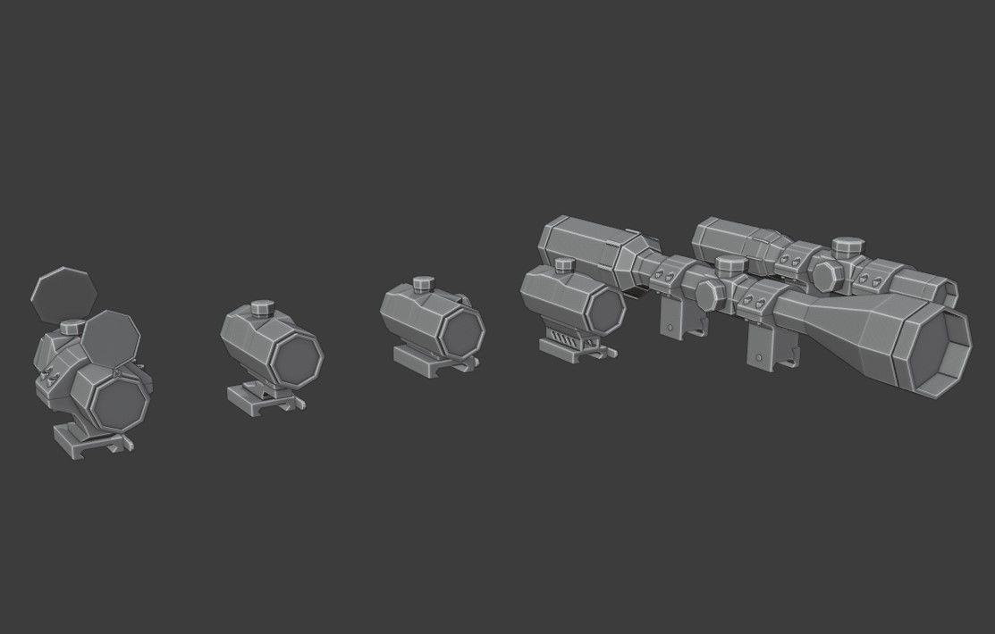Scope Pack Low Poly 6 Scopes Low-poly 3D model_11