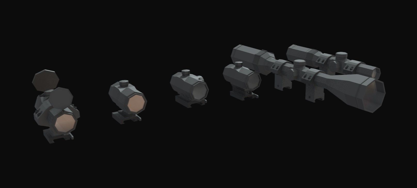 Scope Pack Low Poly 6 Scopes Low-poly 3D model_1