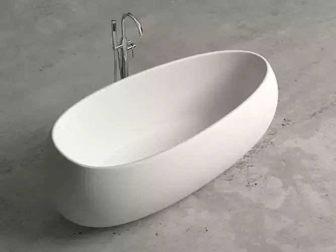 Freestanding resin oval bathtub with floor-mounted tap 12