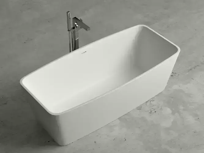 Freestanding square bathtub with floor-mounted tap 13