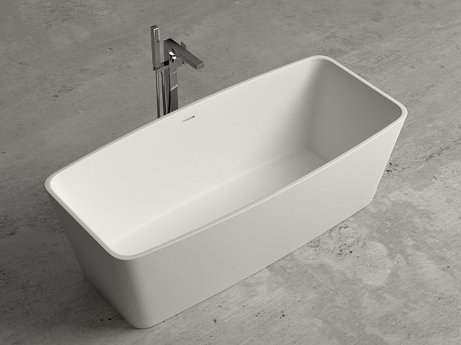 Freestanding square bathtub with floor-mounted tap 13 3D model
