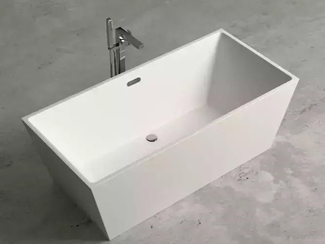 Freestanding square bathtub with floor-mounted tap 14