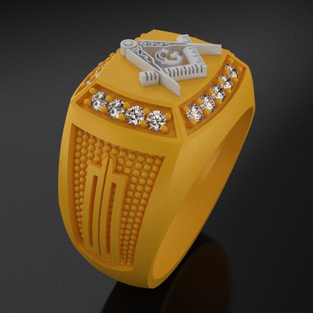 Masonic Ring For Men With Diamonds 3D print model_2