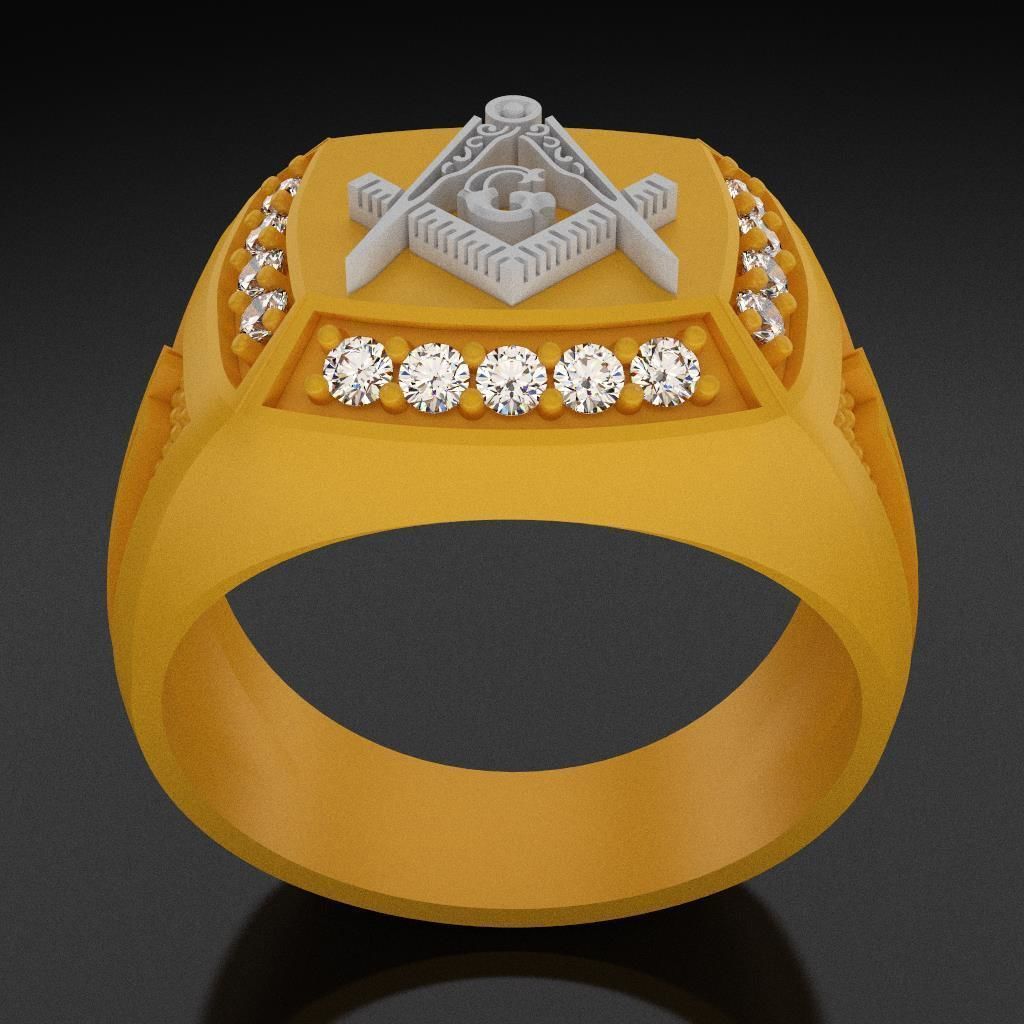 Masonic Ring For Men With Diamonds 3D print model_3