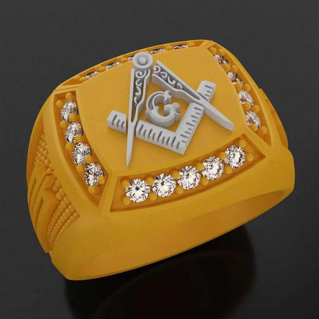 Masonic Ring For Men With Diamonds 3D print model_0