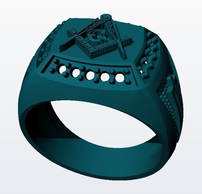 Masonic Ring For Men With Diamonds 3D print model_5
