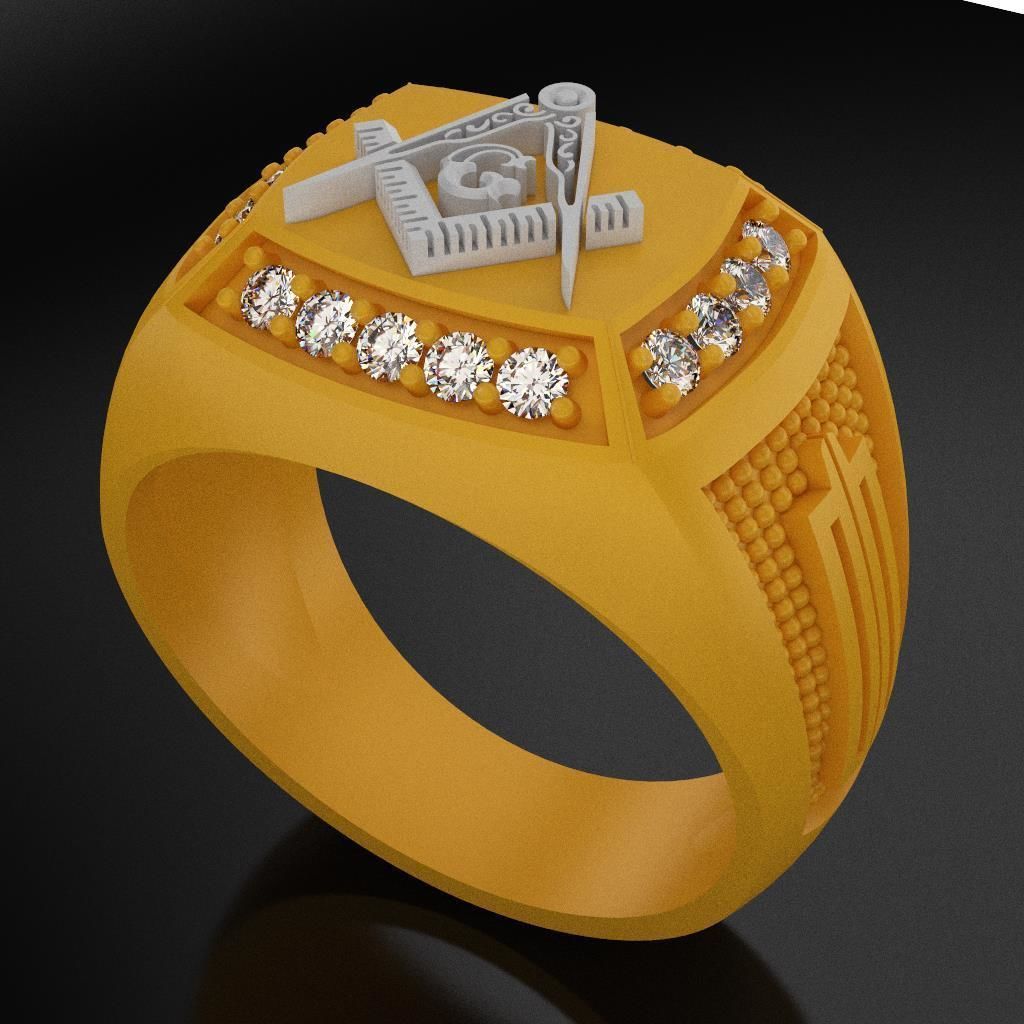 Masonic Ring For Men With Diamonds 3D print model_1