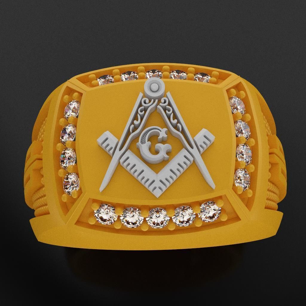 Masonic Ring For Men With Diamonds 3D print model_4