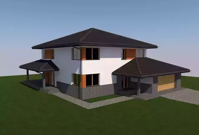 Simple house model with hipped roof plus garage 