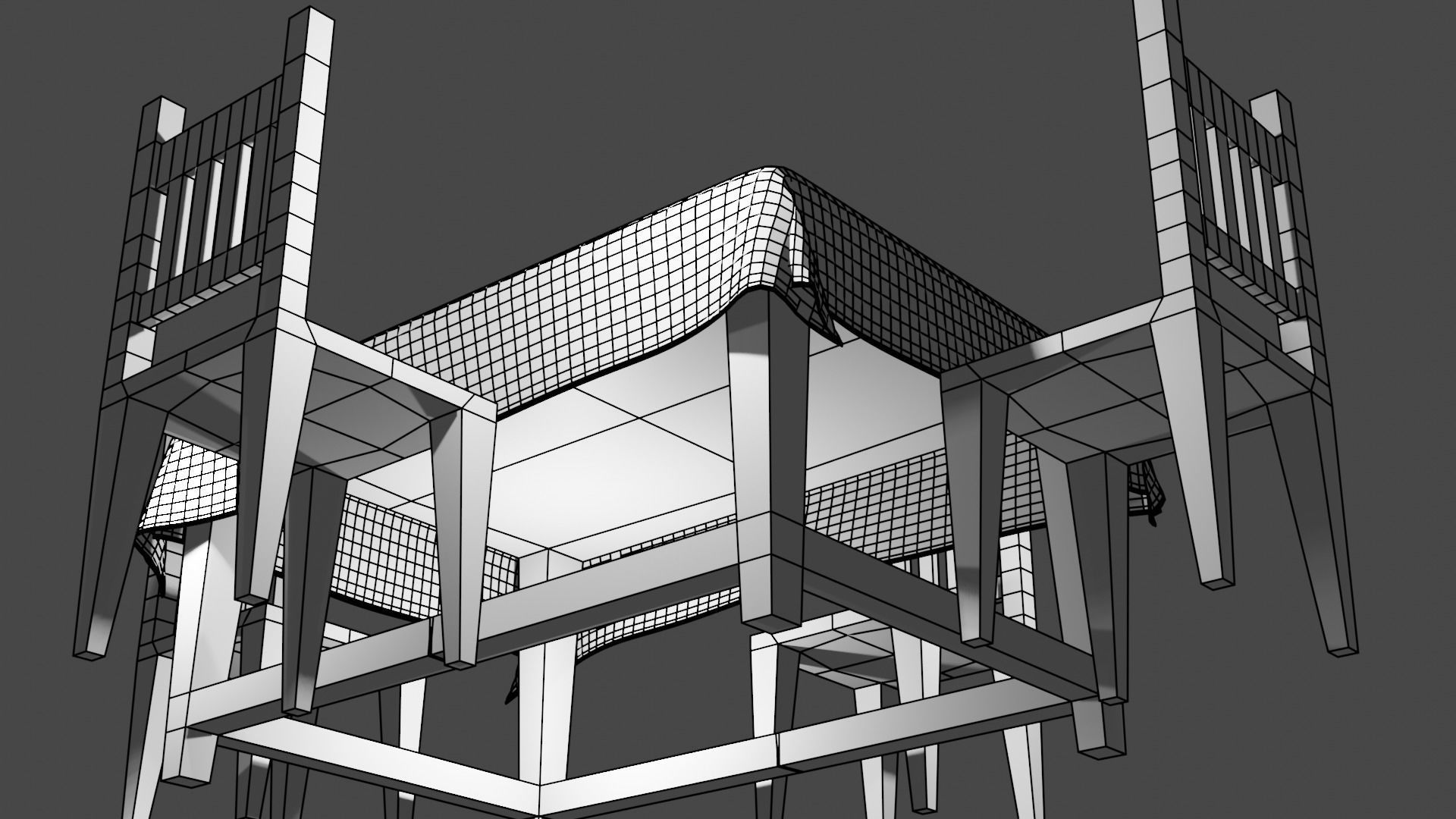 Stylized Wooden Table low-poly table with chairs ready 3D model Low-poly 3D model_7