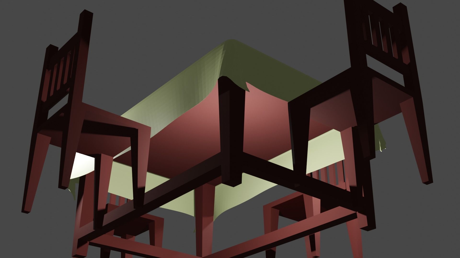 Stylized Wooden Table low-poly table with chairs ready 3D model Low-poly 3D model_2