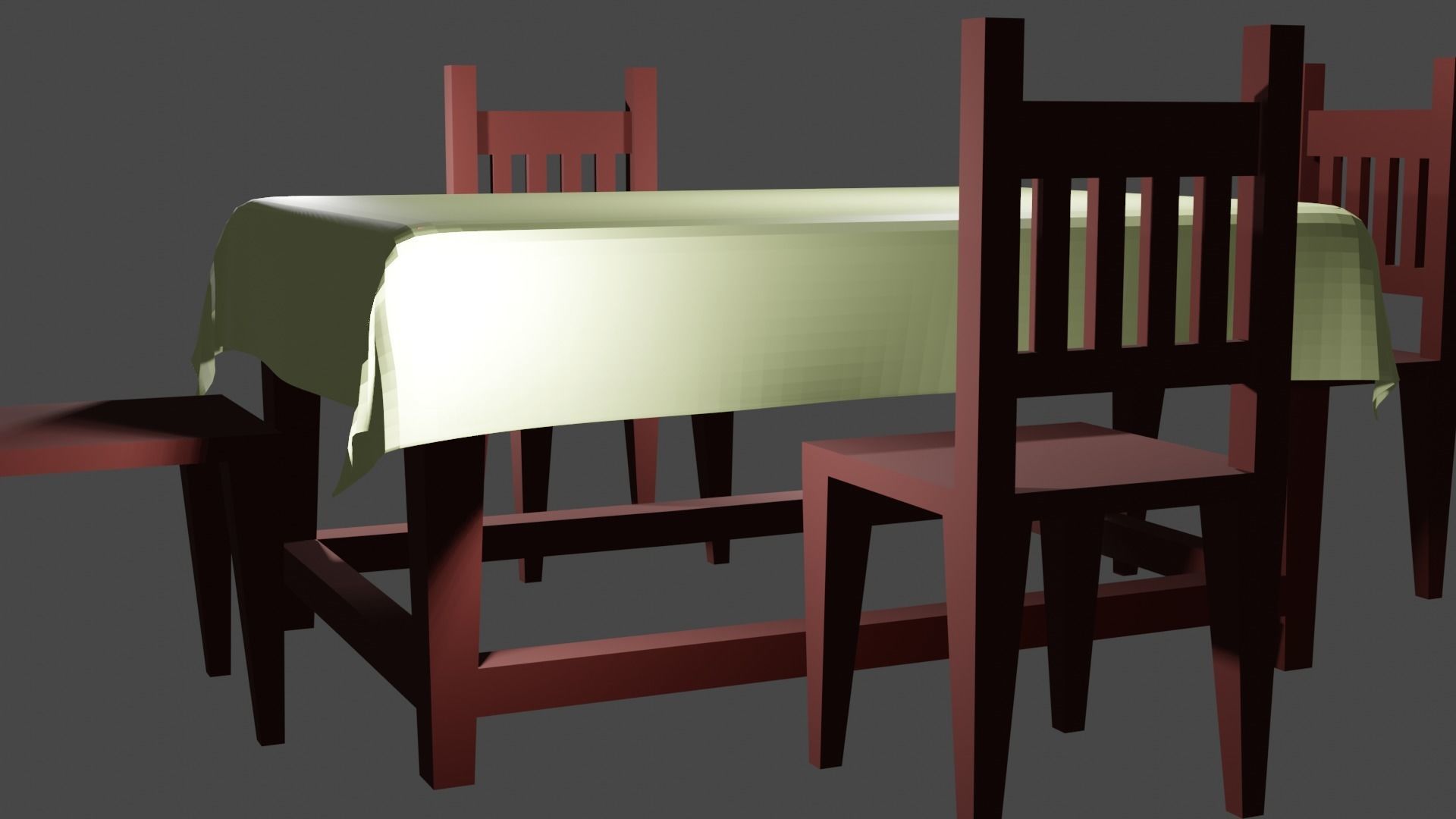 Stylized Wooden Table low-poly table with chairs ready 3D model Low-poly 3D model_3