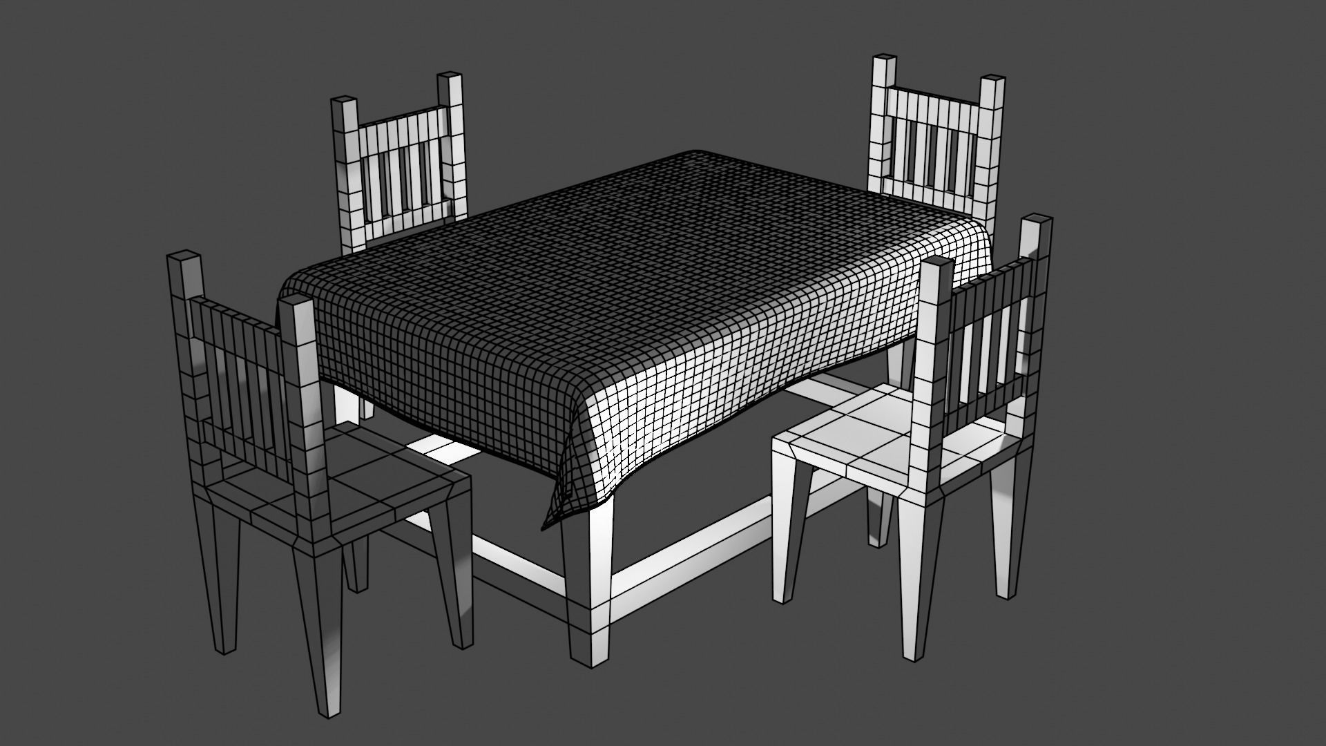 Stylized Wooden Table low-poly table with chairs ready 3D model Low-poly 3D model_6