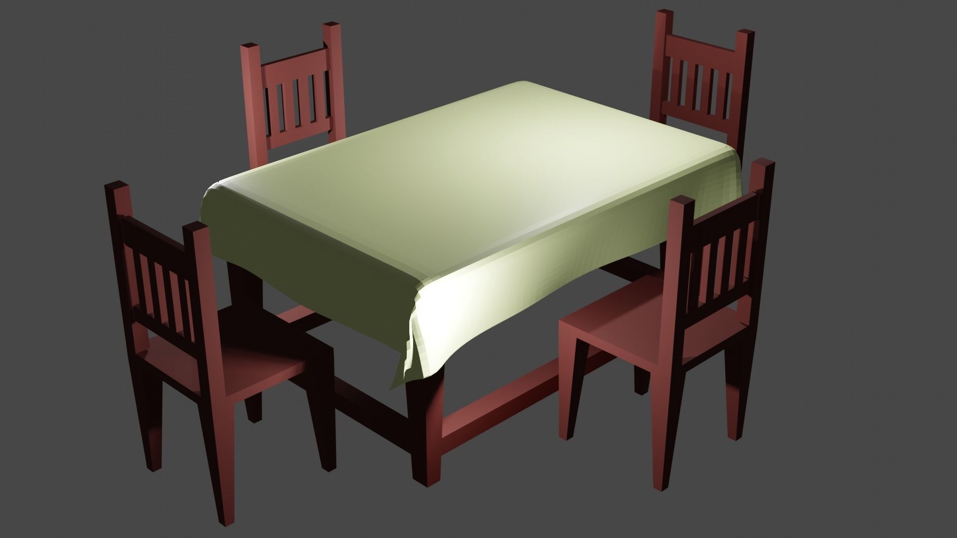 Stylized Wooden Table low-poly table with chairs ready 3D model Low-poly 3D model_1