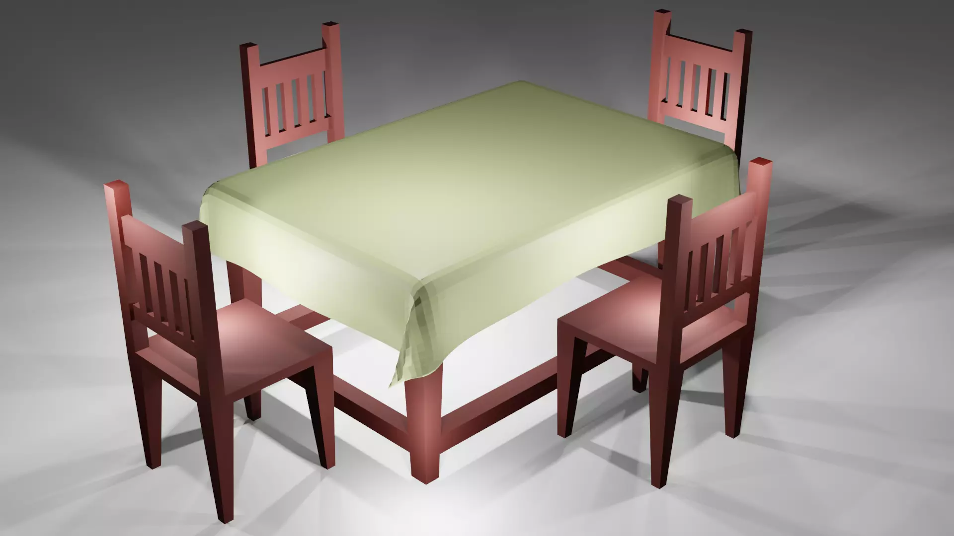 Stylized Wooden Table low-poly table with chairs ready 3D model Low-poly 3D model_0