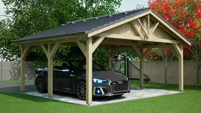 wooden carport with extra formats