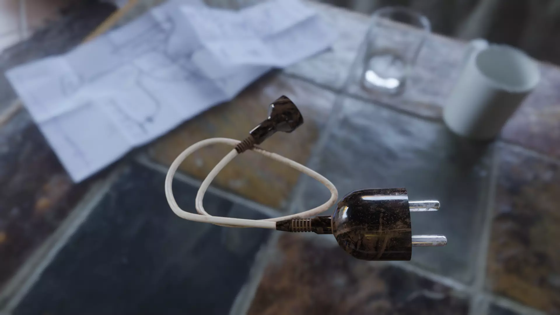 old power cord cable 220v Low-poly 3D model_0