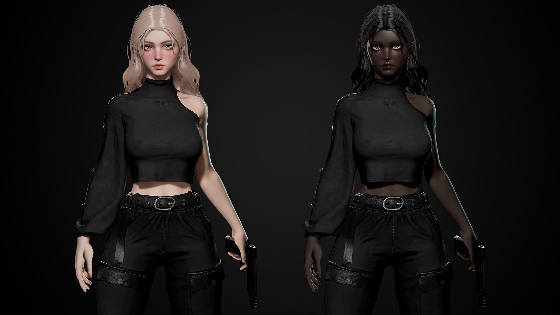 Techwear Girl - Game Ready Low-poly 3D model_12