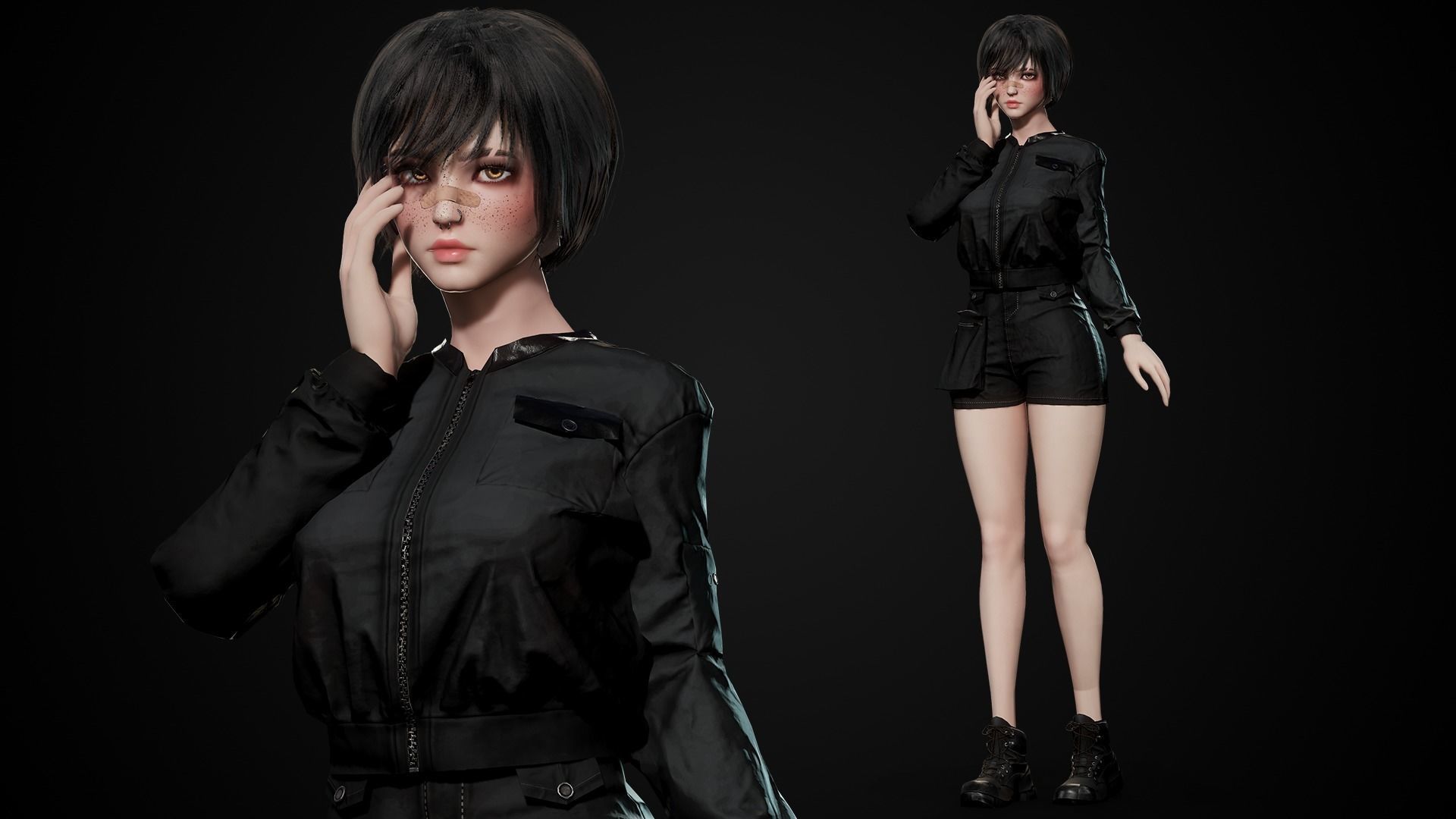 Techwear Girl - Game Ready Low-poly 3D model_7