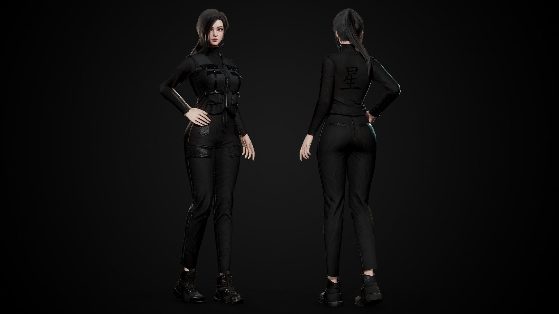 Techwear Girl - Game Ready Low-poly 3D model_10