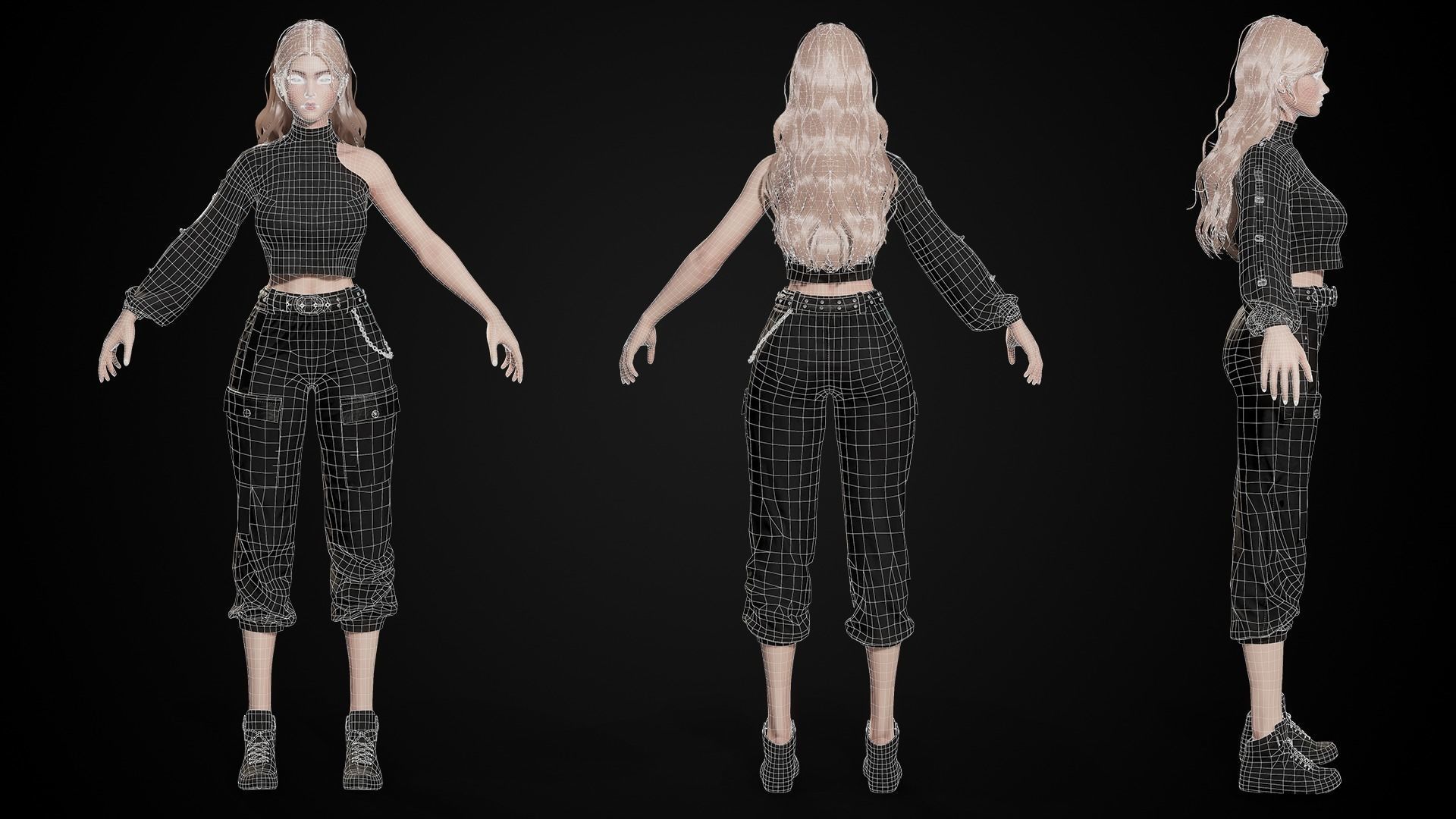 Techwear Girl - Game Ready Low-poly 3D model_15